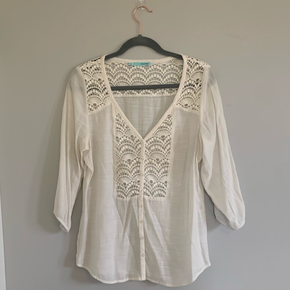 white lace button down top